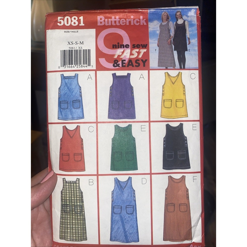 Vintage Butterick 5081 Sewing Pattern 90s A-Line Jumper Dress XS S M Cut